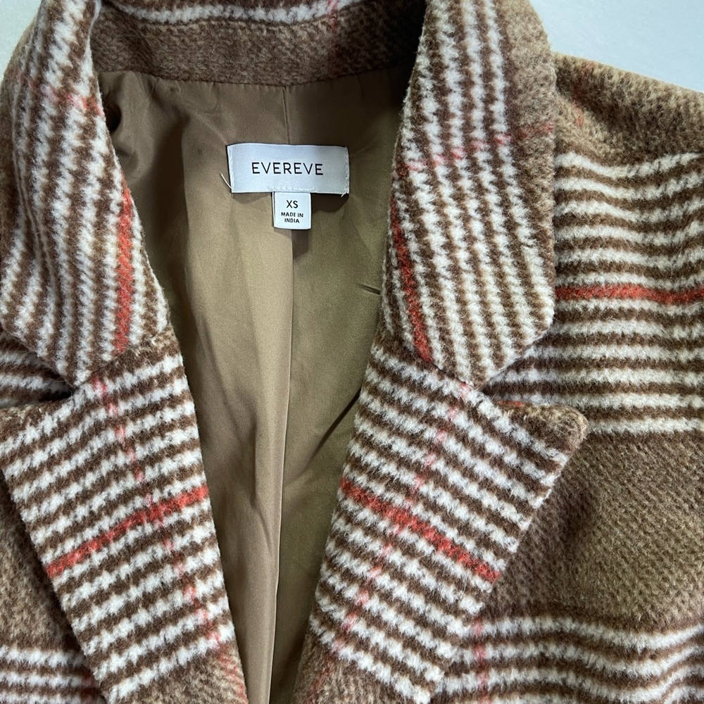 Evereve Brown Plaid Pea Coat XS - Picture 5 of 11